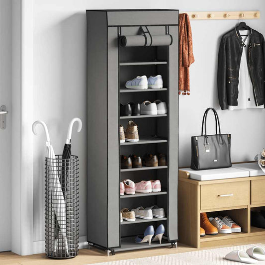 Schuhschrank Mit Abdeckung 57 X 29 X 162 Cm Stoff Grau
