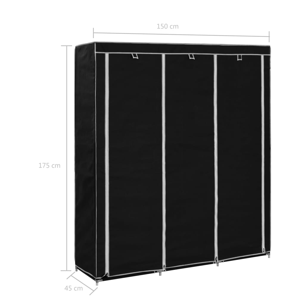 Kleiderschrank Mit Fächern Stangen 150X45X175Cm Stoff