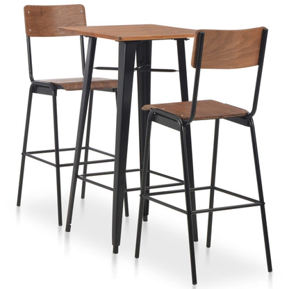 3-Teiliges Bar-Set Stahl Braun Schwarz