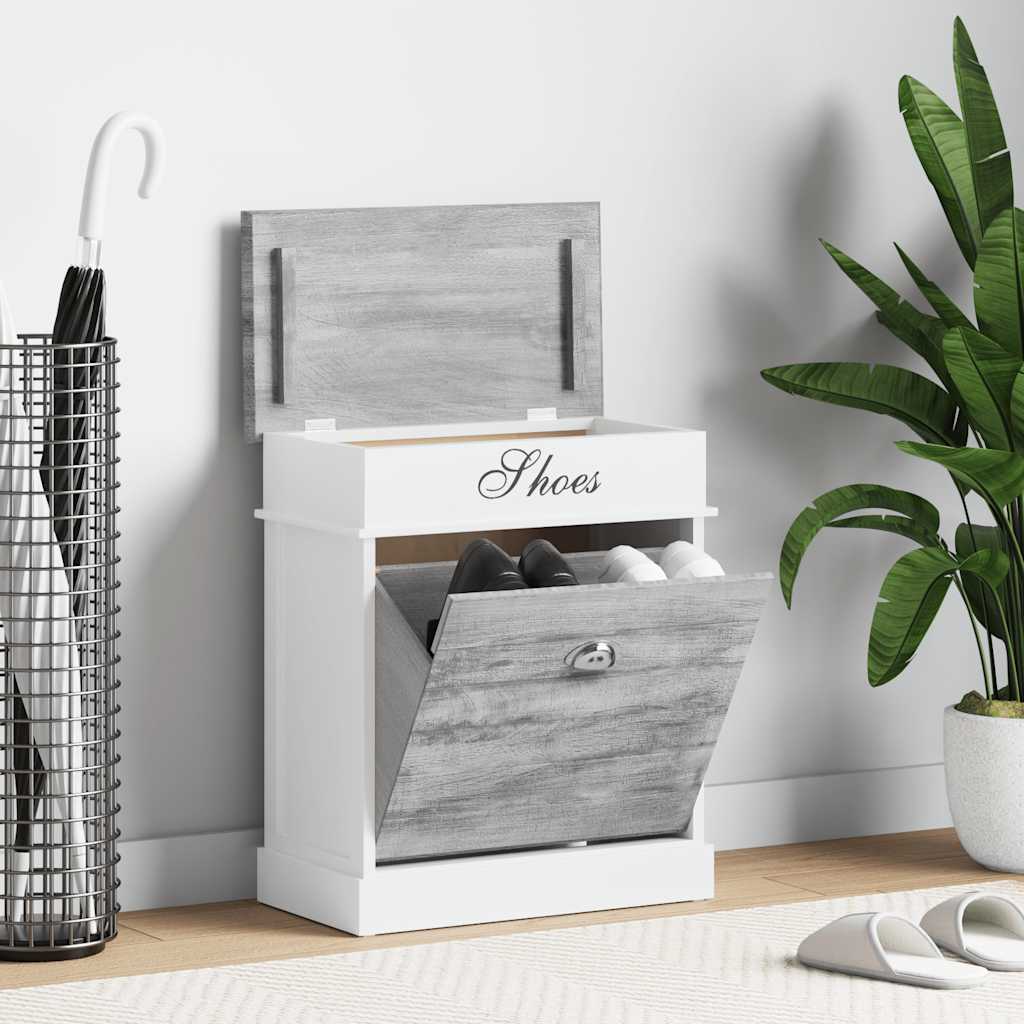 Schuhschrank 50 X 28 X 58 Cm Paulownia Holz Grau