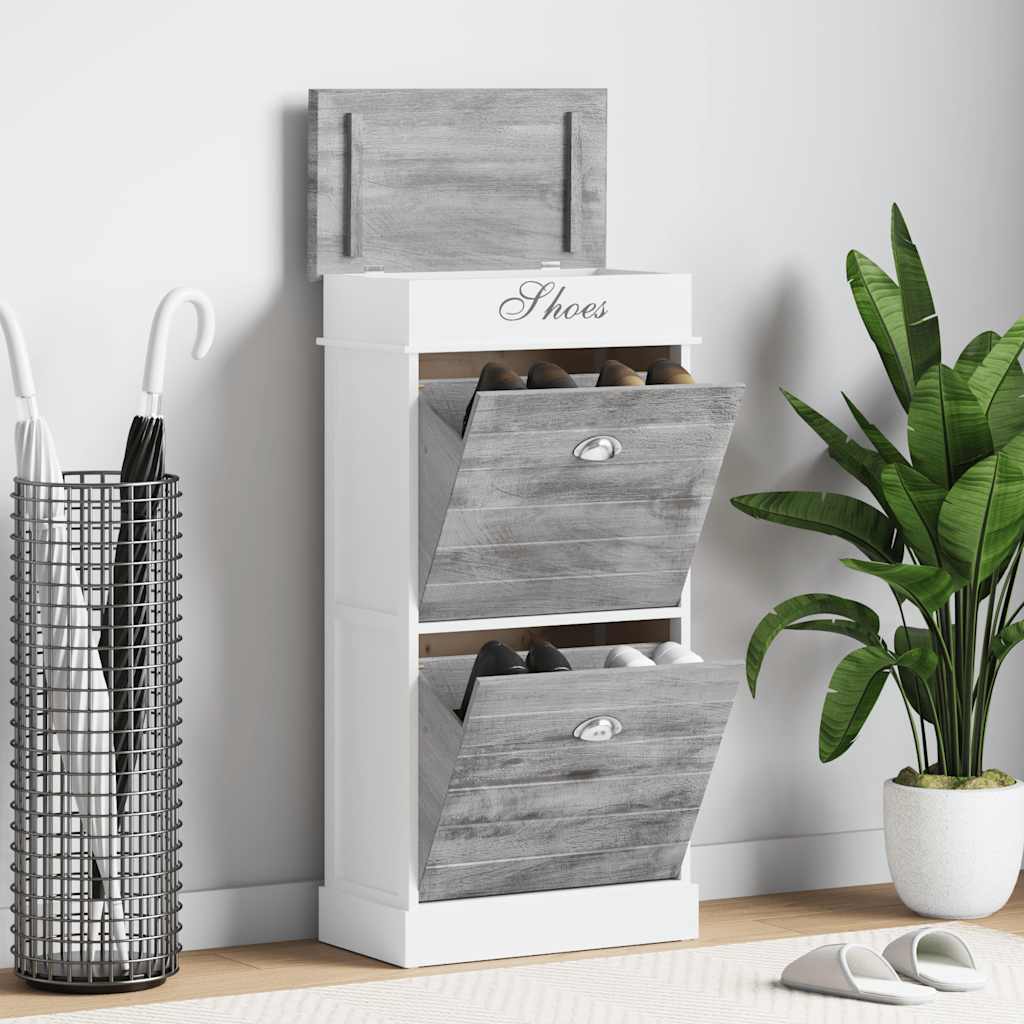 Schuhschrank Grau 50 X 28 X 98 Cm Paulownia Holz Grau Und Weiß