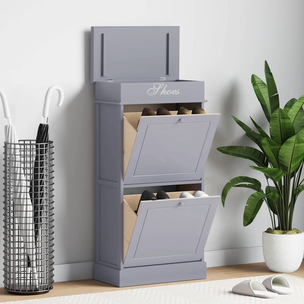 Schuhschrank 50 X 28 X 98 Cm Paulownia Holz Grau