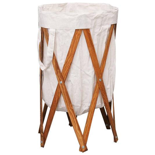 Faltbarer Wäschekorb Weiß Holz Und Stoff