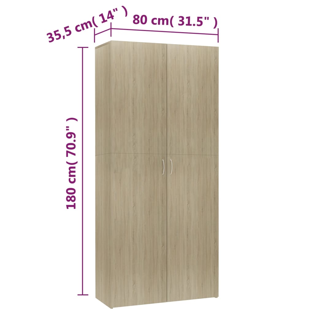 Schuhschrank Sonoma-Eiche 80X35,5X180 Cm Holzwerkstoff Sonoma Eiche