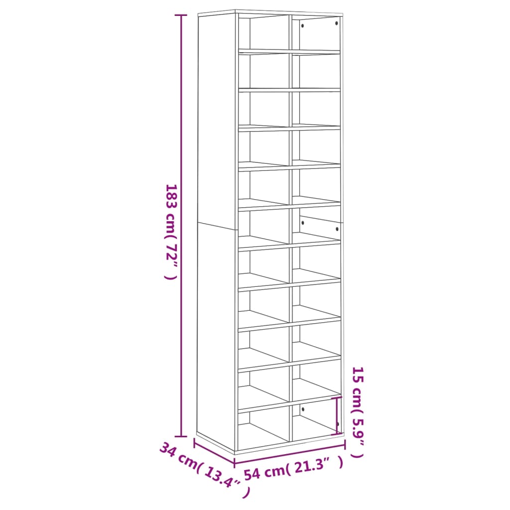 Schuhschrank 54X34X183 Cm Holzwerkstoff Betongrau