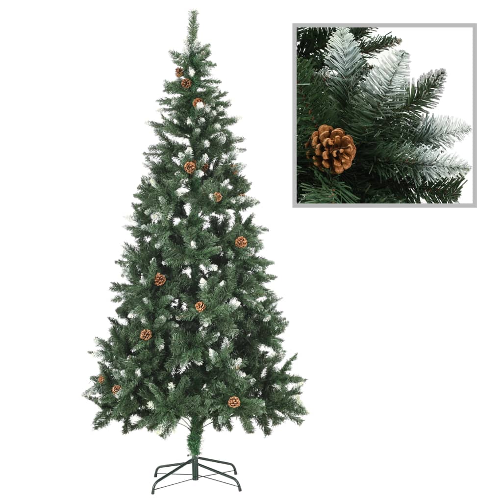 Künstlicher Weihnachtsbaum Kiefernzapfen Weißem Glitzer 210 Cm Grün Und Weiß