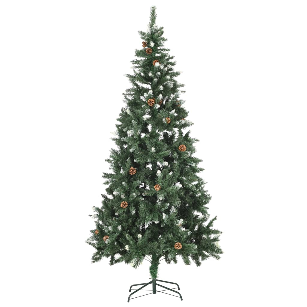Künstlicher Weihnachtsbaum Kiefernzapfen Weißem Glitzer 210 Cm Grün Und Weiß