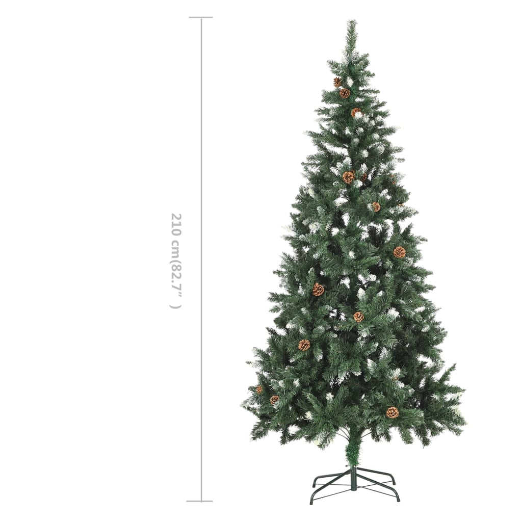 Künstlicher Weihnachtsbaum Kiefernzapfen Weißem Glitzer 210 Cm Grün Und Weiß