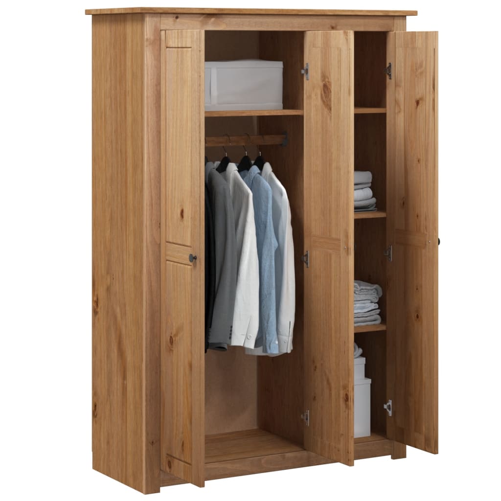 Kleiderschrank 3-Türig 118×50×171,5 Cm Kiefer Panama Serie Braun