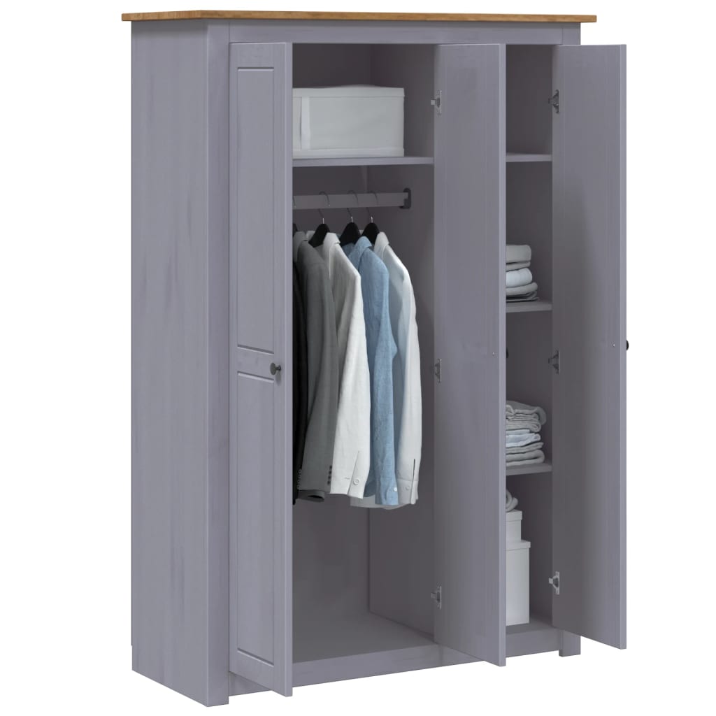 Kleiderschrank 3-Türig 118×50×171,5 Cm Kiefer Panama Serie Grau