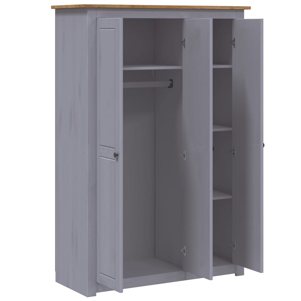 Kleiderschrank 3-Türig 118×50×171,5 Cm Kiefer Panama Serie Grau