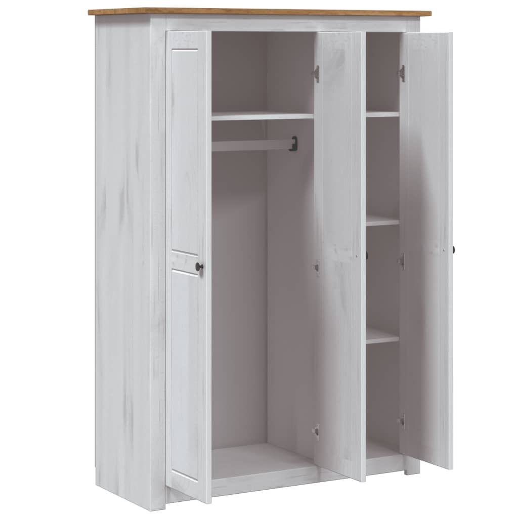 Kleiderschrank 3-Türig 118×50×171,5 Cm Kiefer Panama Serie Weiß
