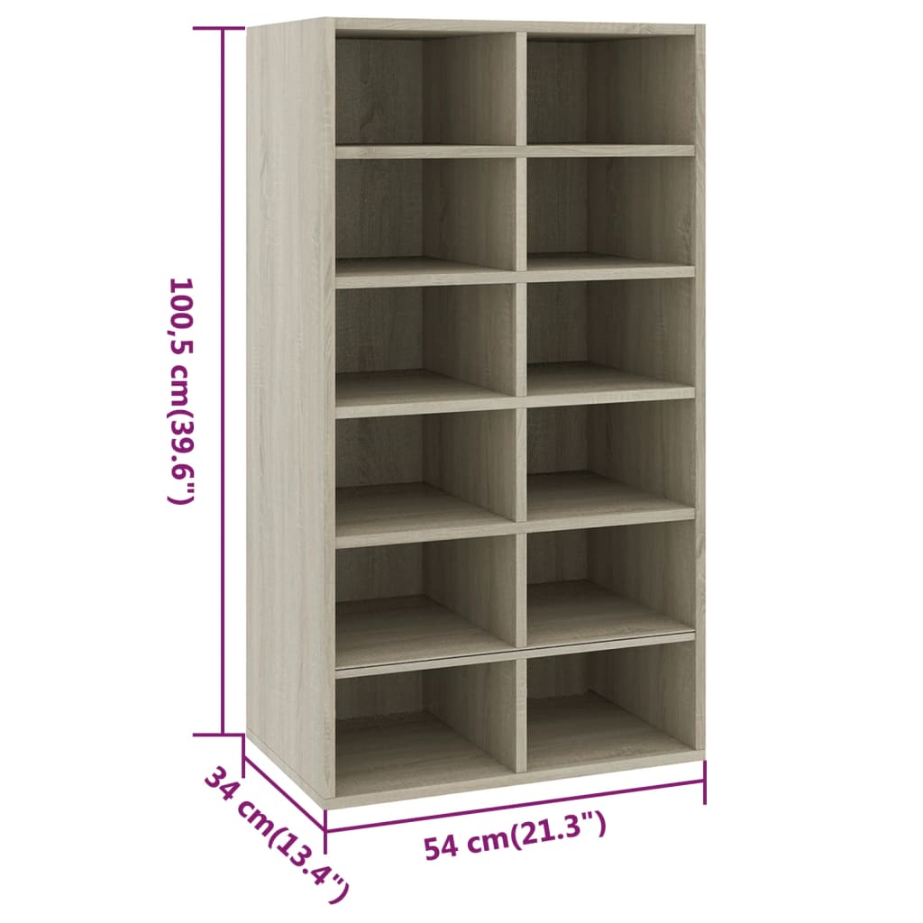 Schuhregal Sonoma-Eiche 54X34X100,5 Cm Holzwerkstoff Sonoma Eiche