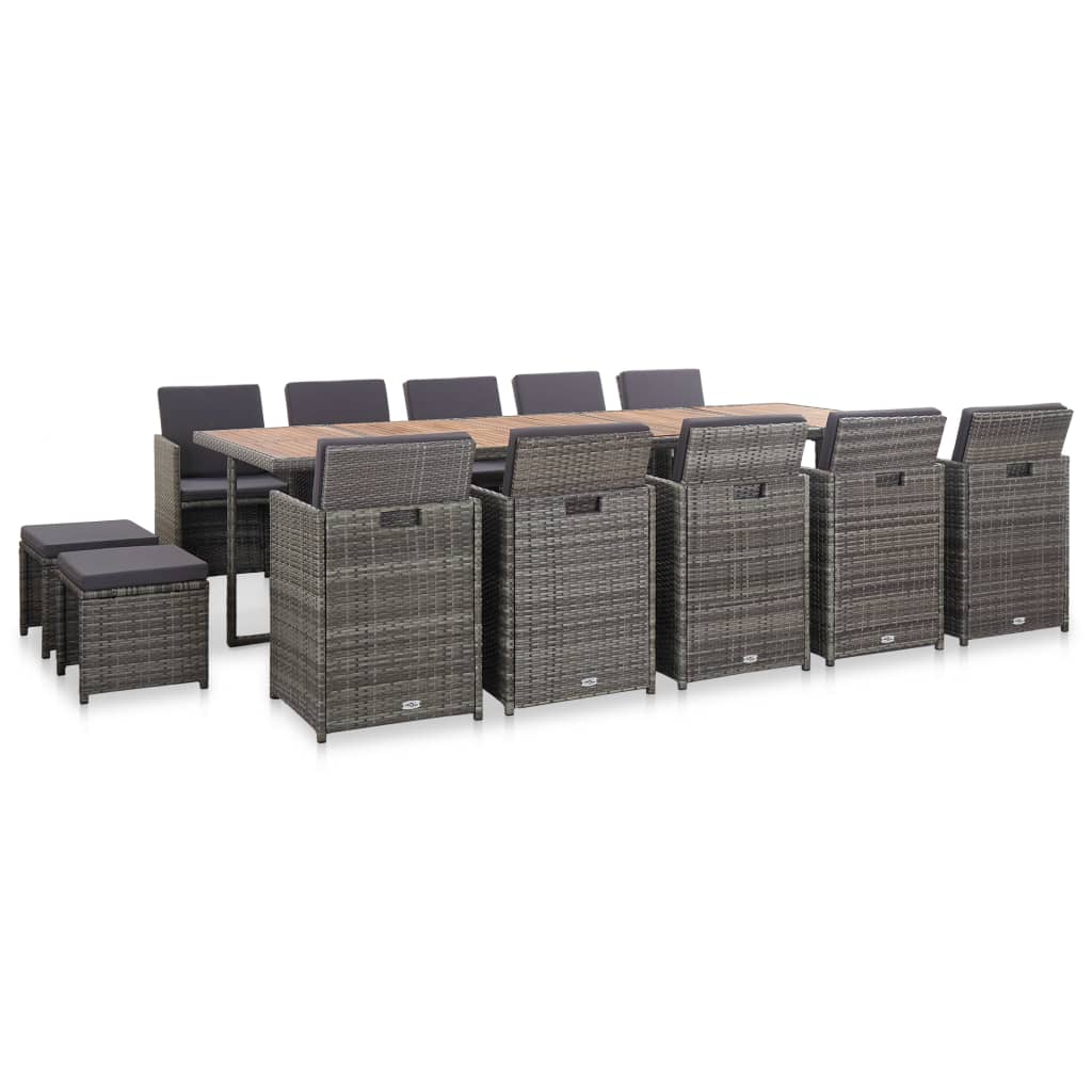 15-Tlg. Garten-Essgruppe Mit Kissen Poly Rattan Beige