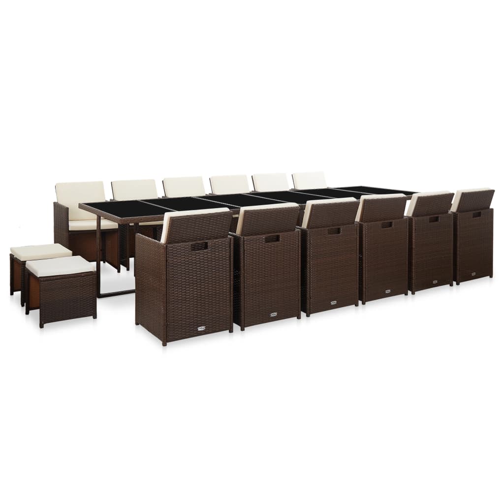 13-Tlg. Garten-Essgruppe Mit Kissen Poly Rattan Beige
