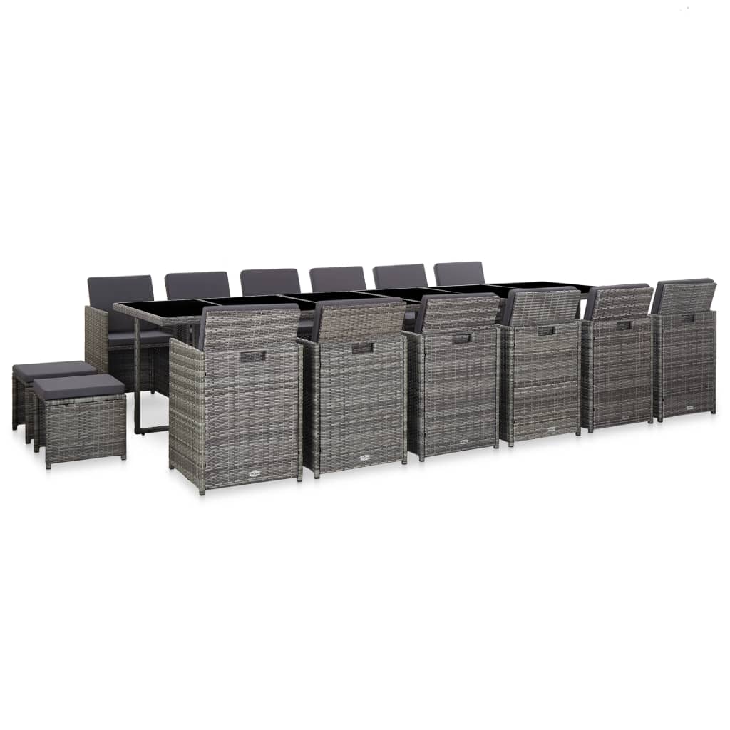 13-Tlg. Garten-Essgruppe Mit Kissen Poly Rattan Beige