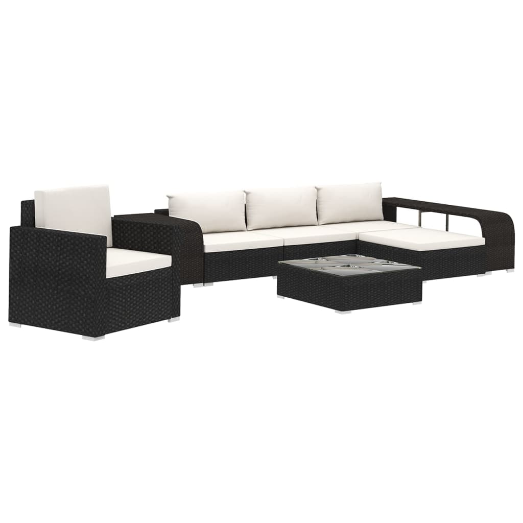 8-Tlg. Garten-Lounge-Set Mit Auflagen Poly Rattan Schwarz