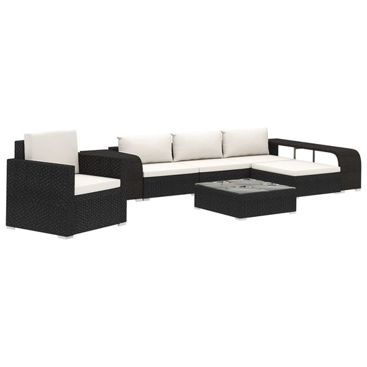 8-Tlg. Garten-Lounge-Set Mit Auflagen Poly Rattan Schwarz
