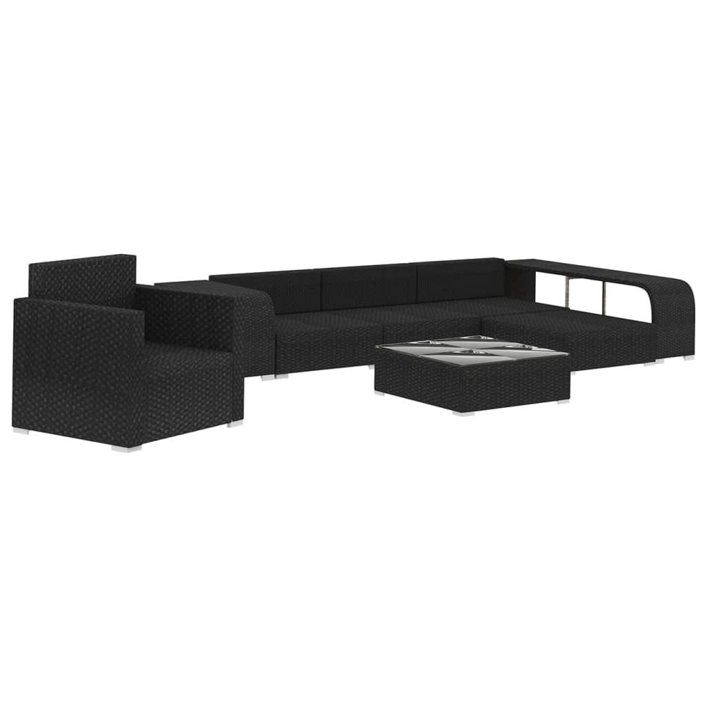 8-Tlg. Garten-Lounge-Set Mit Auflagen Poly Rattan Schwarz