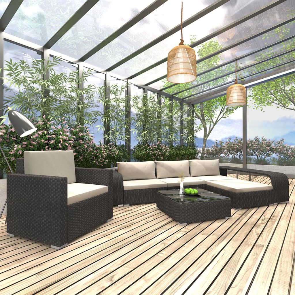 8-Tlg. Garten-Lounge-Set Mit Auflagen Poly Rattan Schwarz