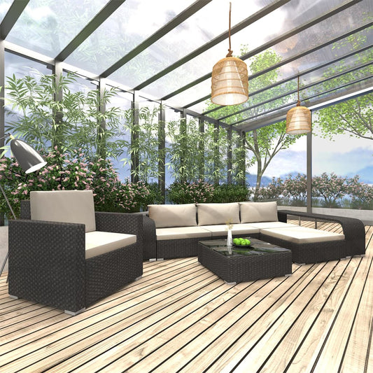 8-Tlg. Garten-Lounge-Set Mit Auflagen Poly Rattan Schwarz