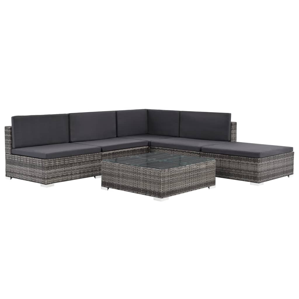 6-Tlg. Garten-Lounge-Set Mit Kissen Poly Rattan Grau