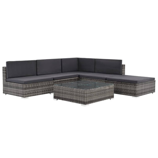 6-Tlg. Garten-Lounge-Set Mit Kissen Poly Rattan Grau