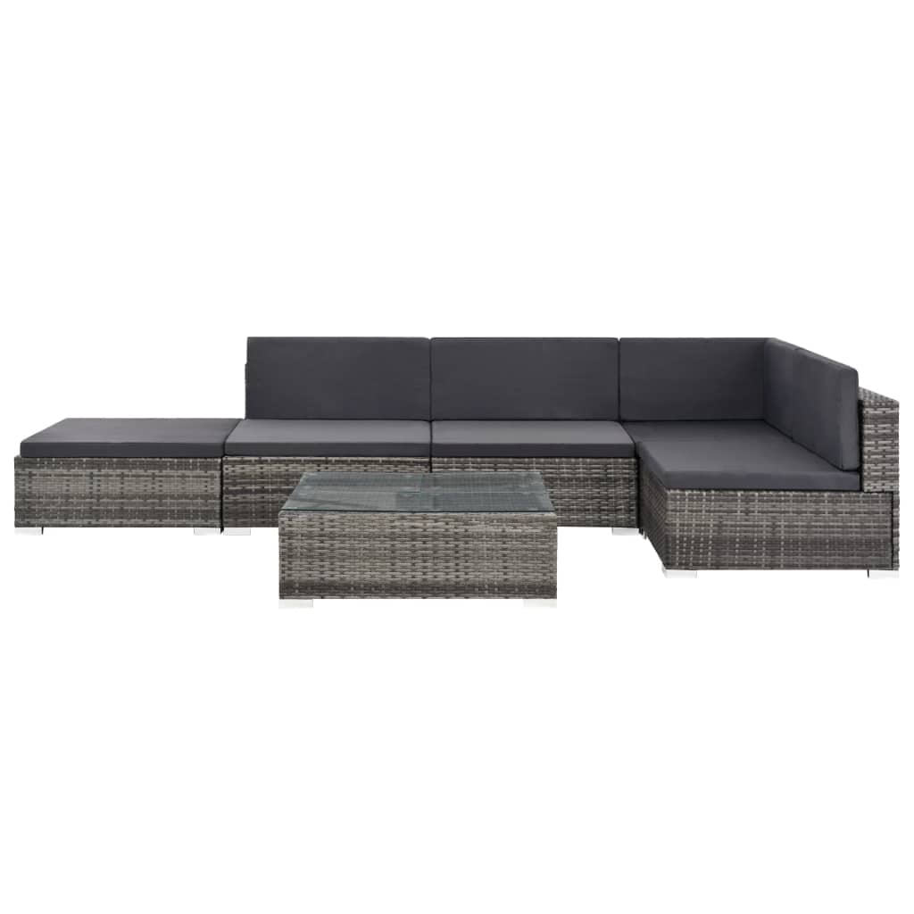 6-Tlg. Garten-Lounge-Set Mit Kissen Poly Rattan Grau