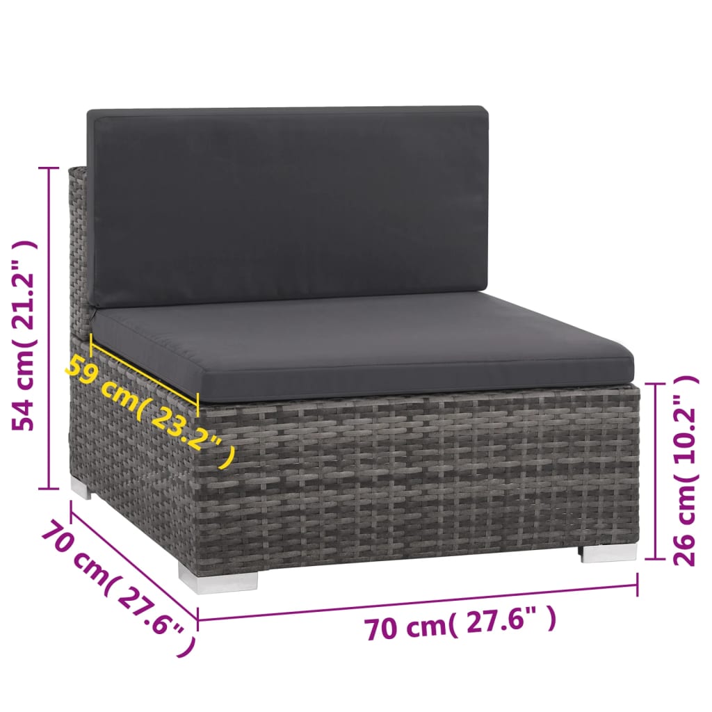 6-Tlg. Garten-Lounge-Set Mit Kissen Poly Rattan Grau
