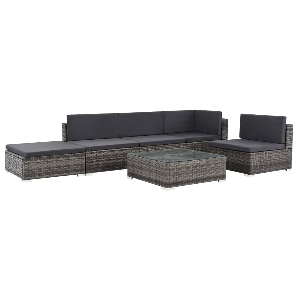 6-Tlg. Garten-Lounge-Set Mit Kissen Poly Rattan Grau