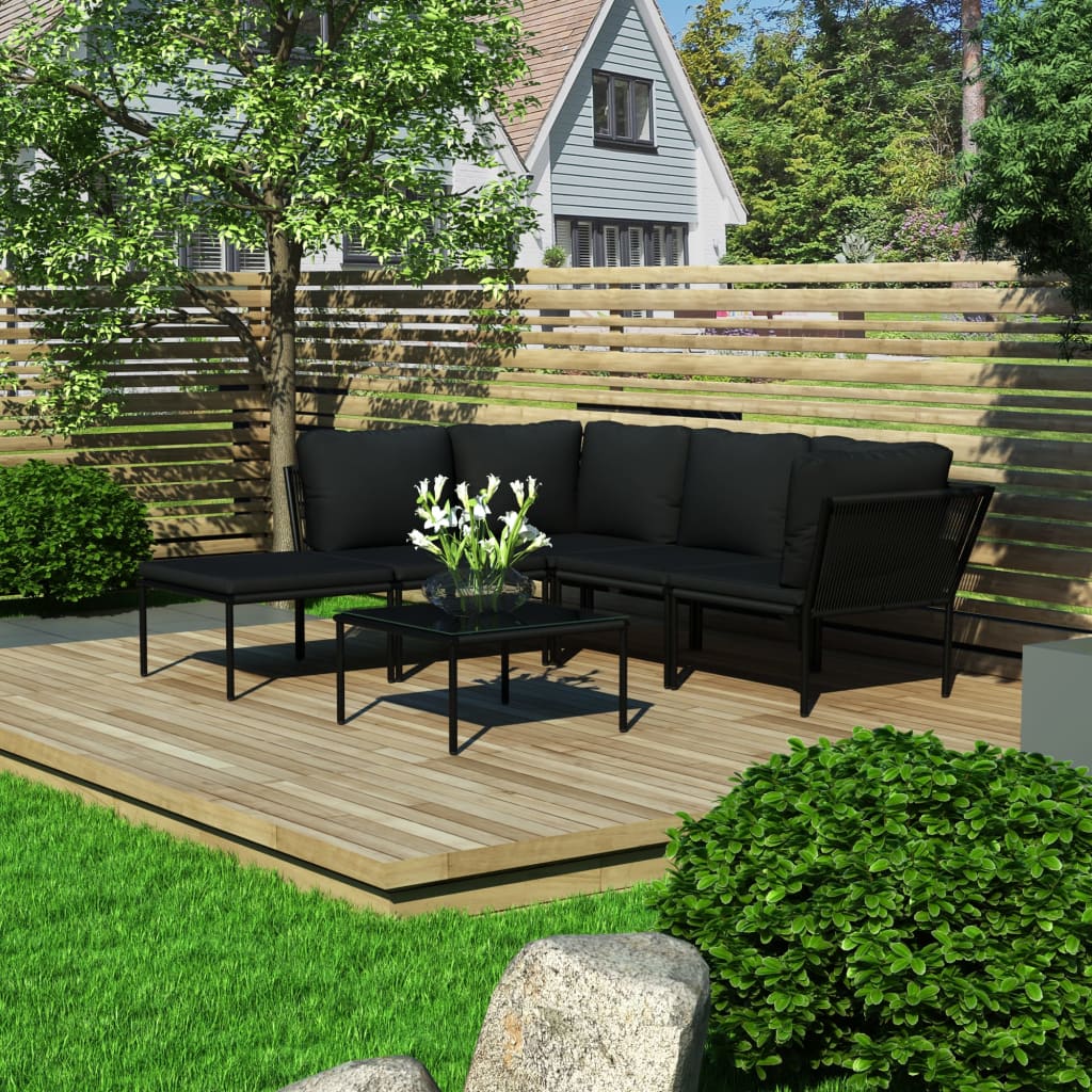 6-Tlg. Garten-Lounge-Set Mit Auflagen Schwarz Pvc