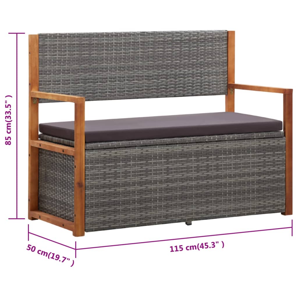 Bank Mit Stauraum 115 Cm Poly Rattan Massivholz Akazie