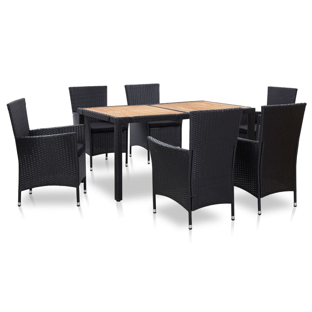 9-Tlg. Garten-Essgruppe Mit Kissen Poly Rattan Schwarz