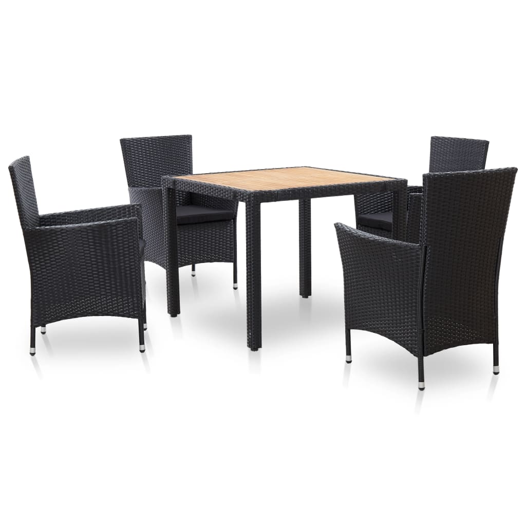 9-Tlg. Garten-Essgruppe Mit Kissen Poly Rattan Schwarz