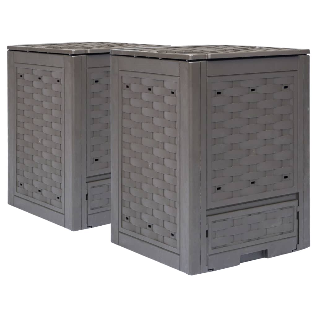 Gartenkomposter 2 Stk. Braun 60X60X83Cm Kunststoff Rattan