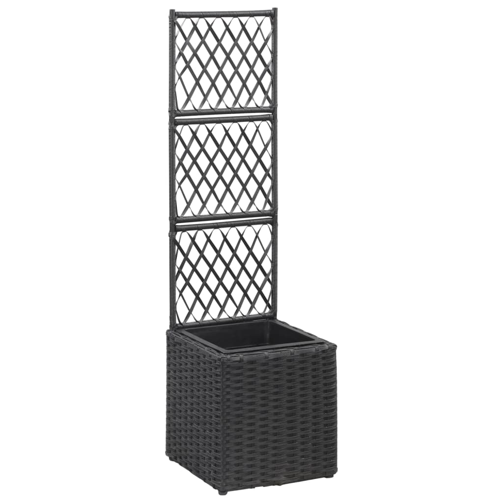 Hochbeet Mit Rankgitter 1 Topf 30X30X107Cm Poly Rattan Schwarz