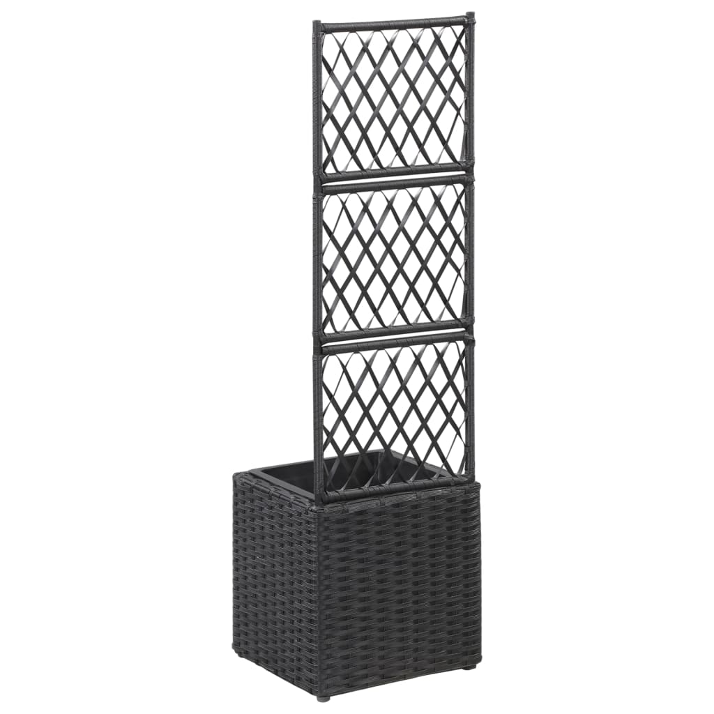 Hochbeet Mit Rankgitter 1 Topf 30X30X107Cm Poly Rattan Schwarz