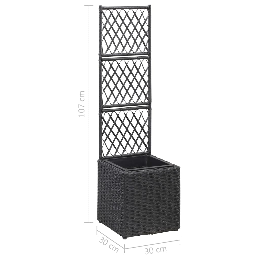 Hochbeet Mit Rankgitter 1 Topf 30X30X107Cm Poly Rattan Schwarz