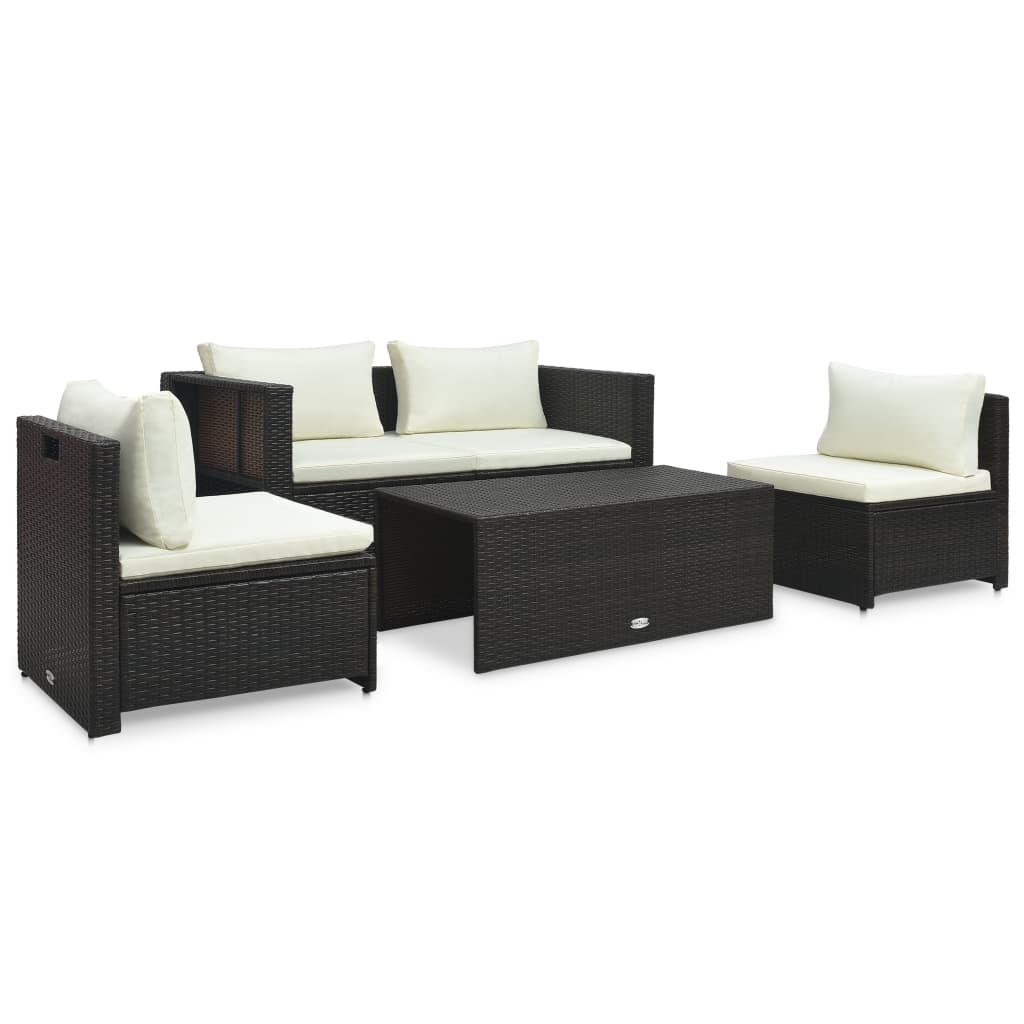 6-Tlg. Garten-Lounge-Set Mit Auflagen Poly Rattan Braun