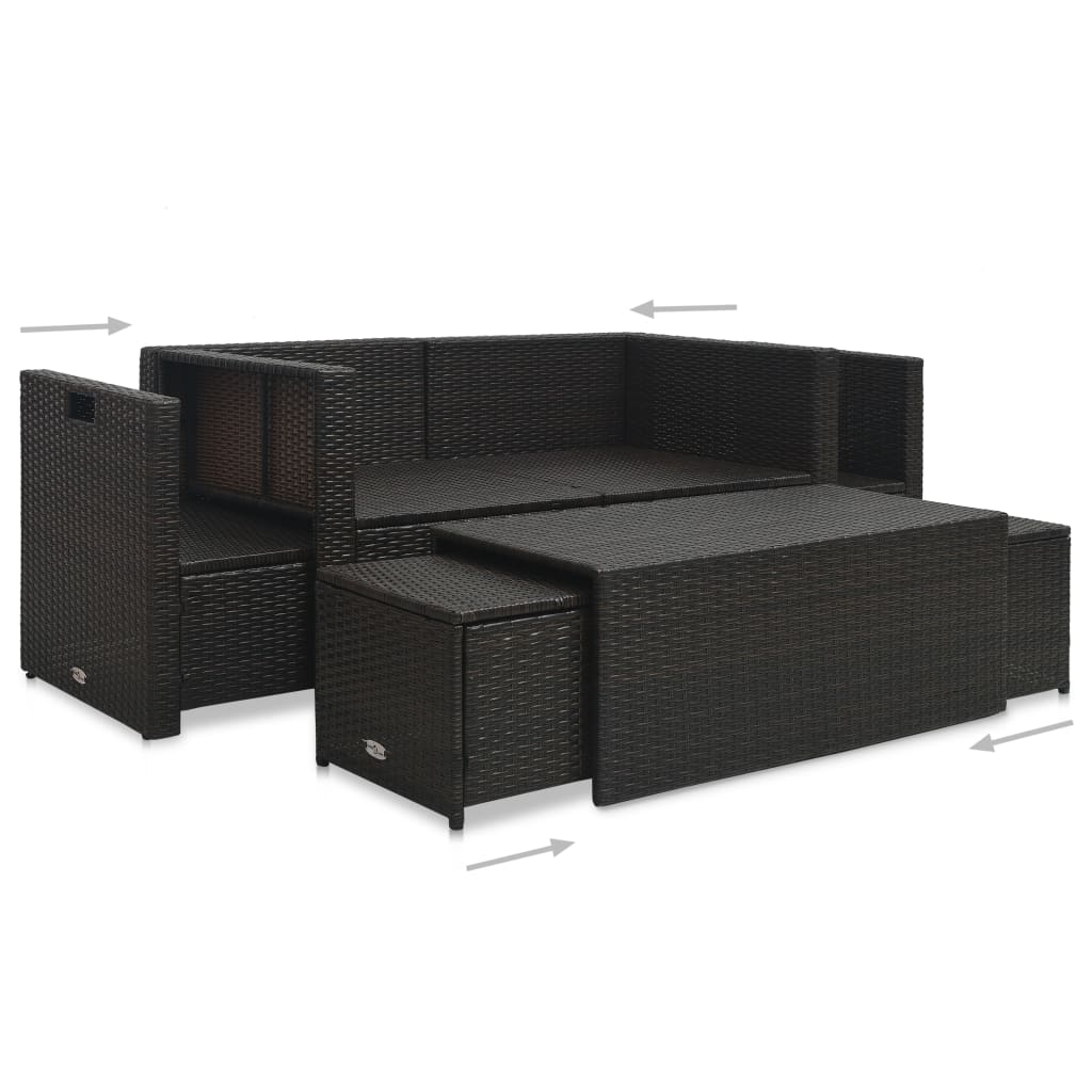 6-Tlg. Garten-Lounge-Set Mit Auflagen Poly Rattan Braun