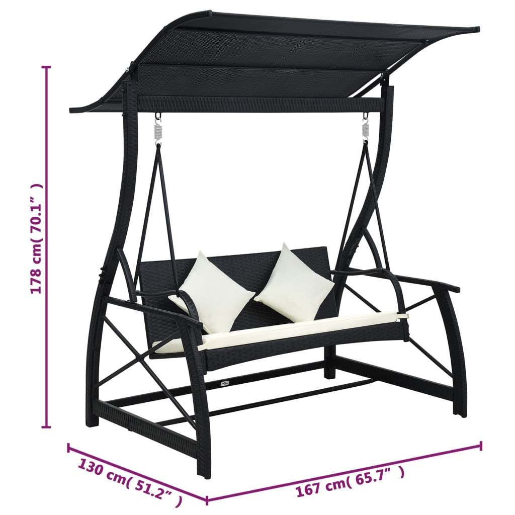 Hollywoodschaukel 3-Sitzer Mit Dach Poly Rattan