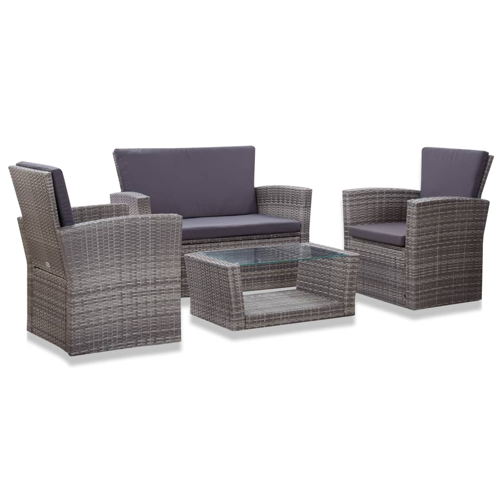 16-Tlg. Garten-Lounge-Set Mit Kissen Poly-Rattan