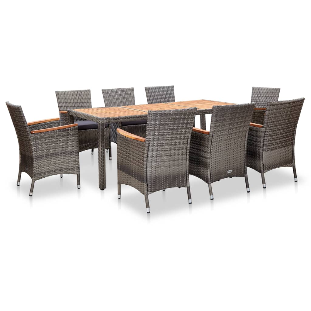 7-Tlg. Garten-Essgruppe Mit Kissen Poly Rattan Grau