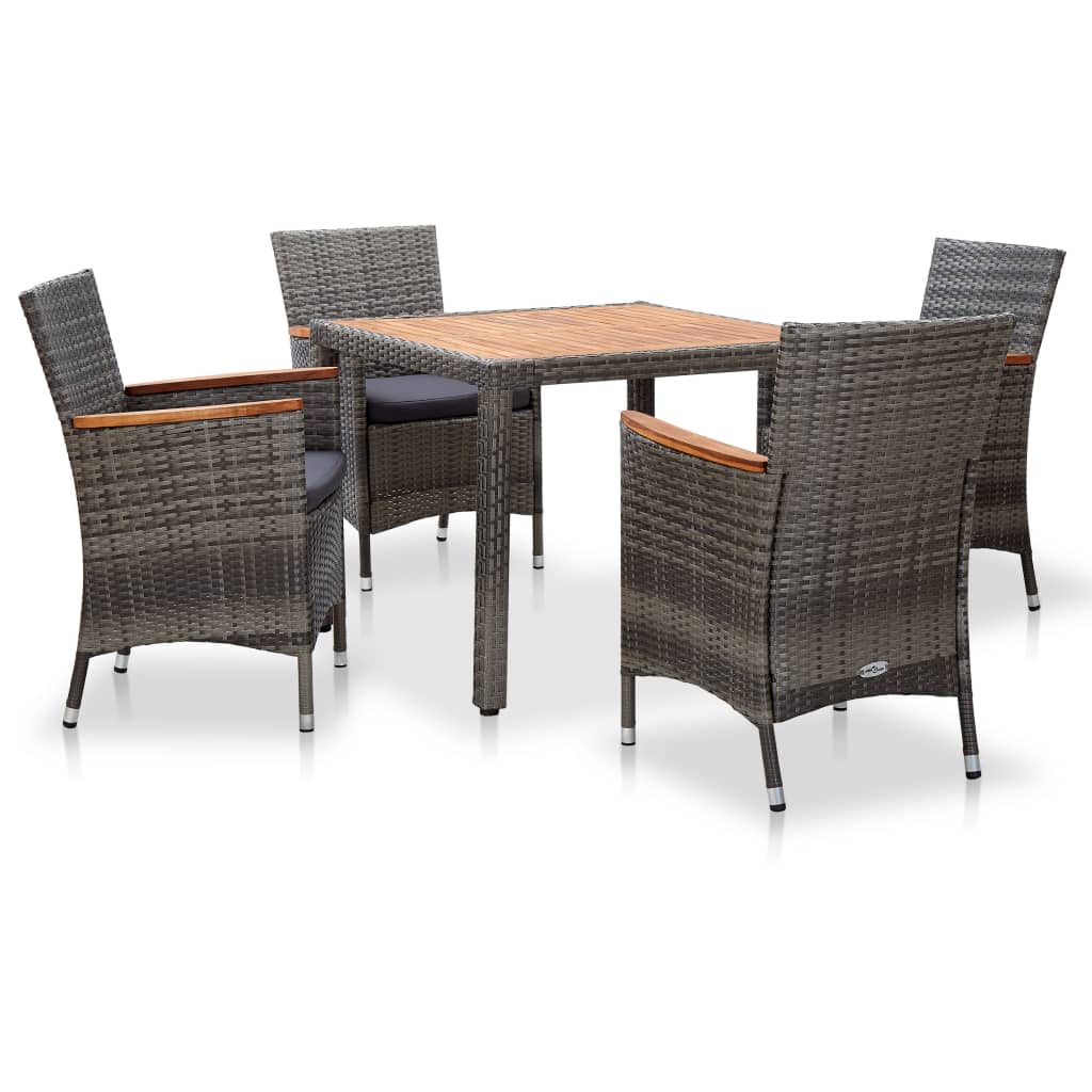 7-Tlg. Garten-Essgruppe Mit Kissen Poly Rattan Grau