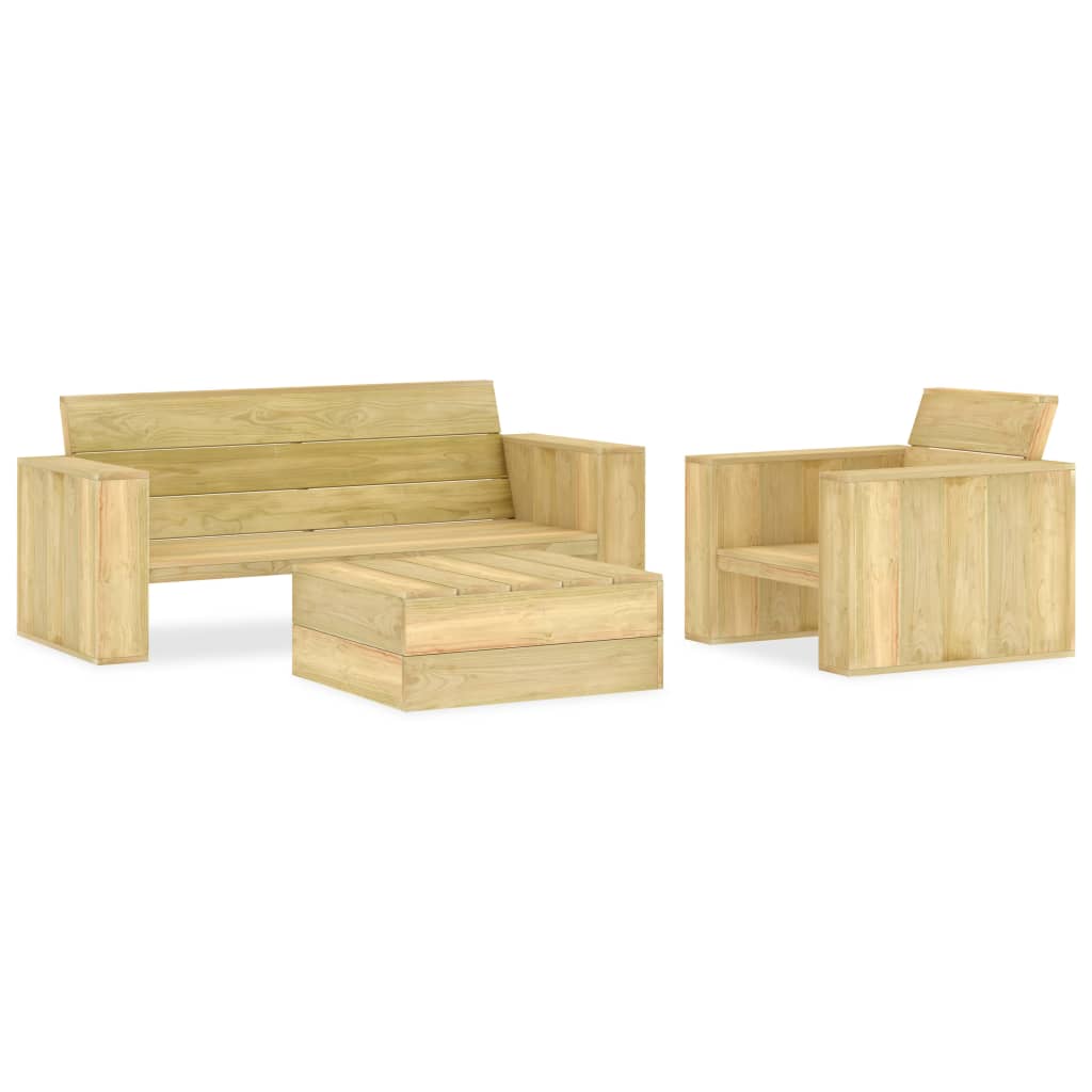 3-Tlg. Garten-Lounge-Set Kiefernholz Imprägniert
