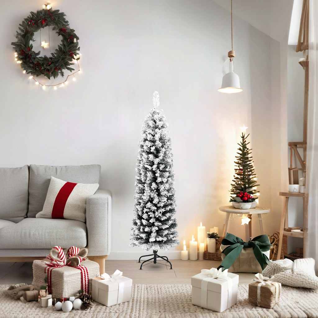 Künstlicher Weihnachtsbaum Schlank Mit Schnee Grün Pvc Grün Und Weiß