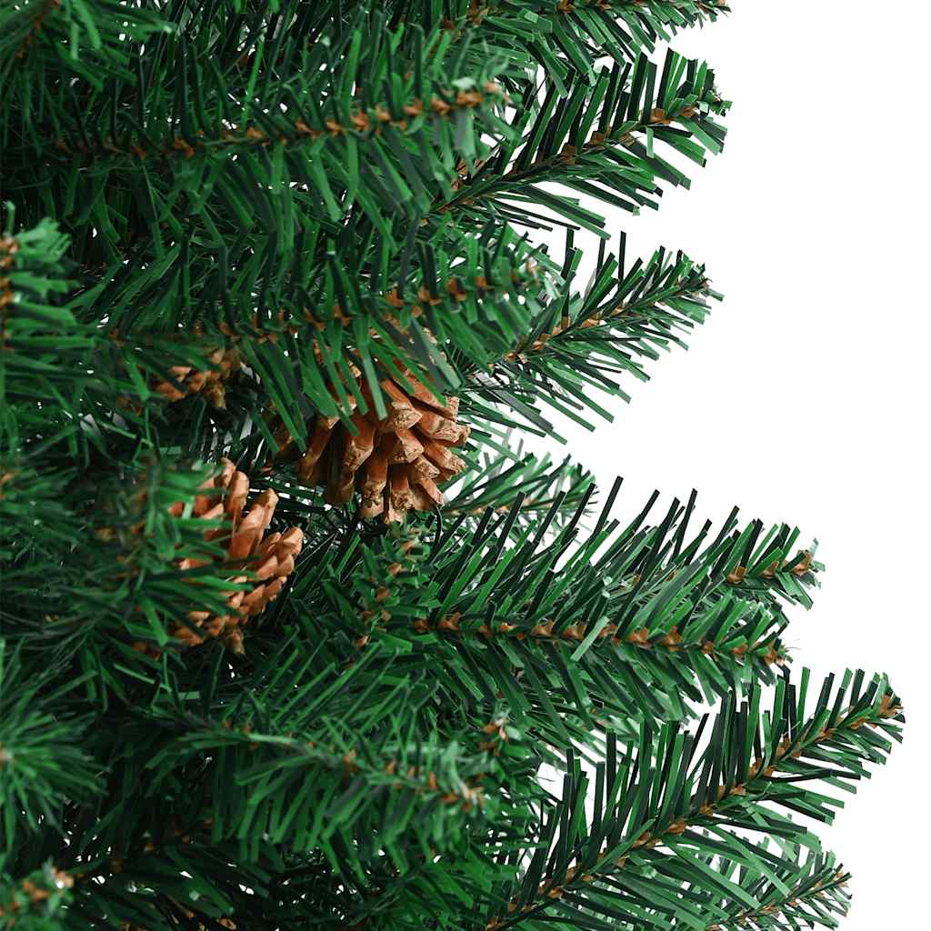 Weihnachtsbaum Schlank Mit Echtholz Und Zapfen Grün 150 Cm Pvc Grün