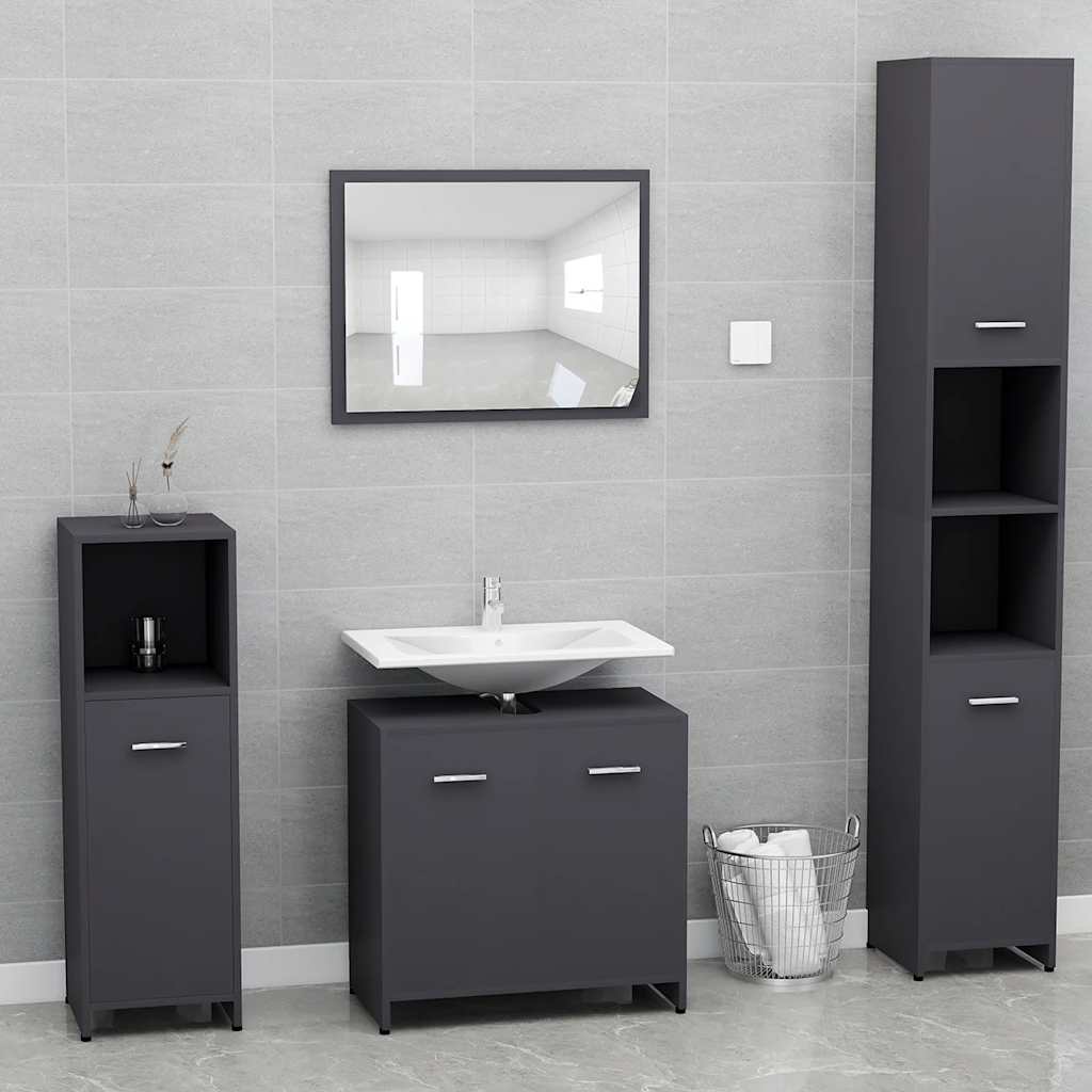 Badschrank Mit Spiegel Schwarz Eichen-Optik Holzwerkstoff