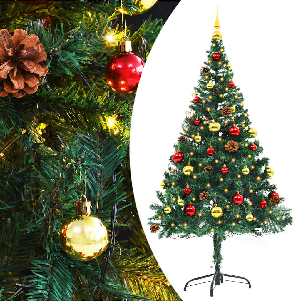 Künstlicher Weihnachtsbaum Mit Beleuchtung & Kugeln 150 Cm Grün