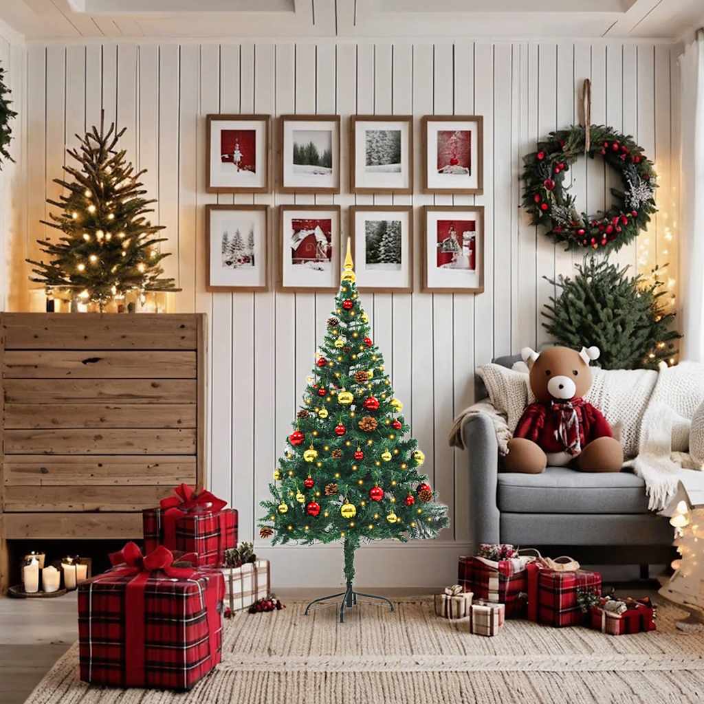 Künstlicher Weihnachtsbaum Mit Beleuchtung & Kugeln 150 Cm Grün